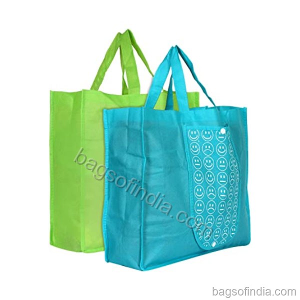 Foldable Reusable Smiley Printed Shopping Bag - Shopping Carry Bags in India