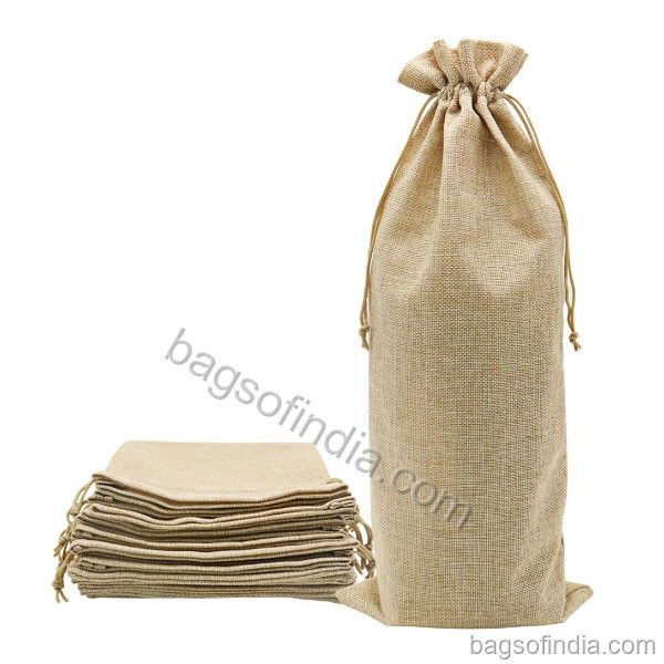 Hessian Wine Bottle Gift Bags with Drawstring - Jute Wine Bags in India