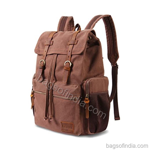 Laptop Canvas Backpack Leather Casual School College Bags - College Bags in India