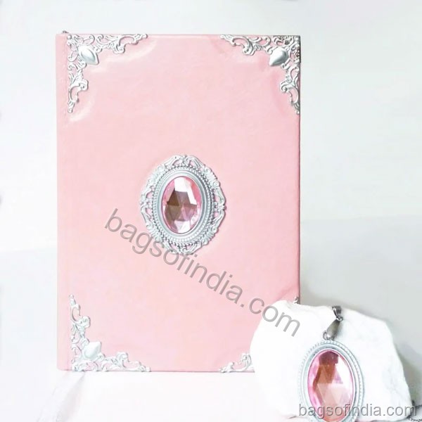 Pink Leather Journal Diary with Pendant Set for Womens - Personal Diary in India