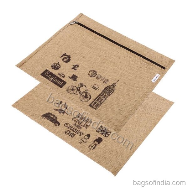 Printed Zipper Jute Bags for Documents - Jute Folder in India