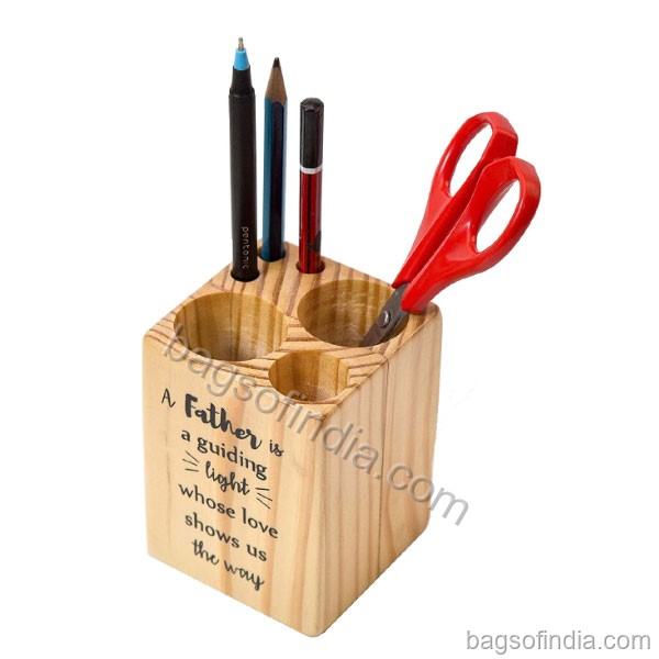Sleek Pine Wood Rectangular Pen Stand - Pen Stand in India