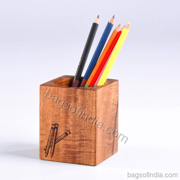 Wooden Square Pen/Pencil Holder - Pen Stand in India